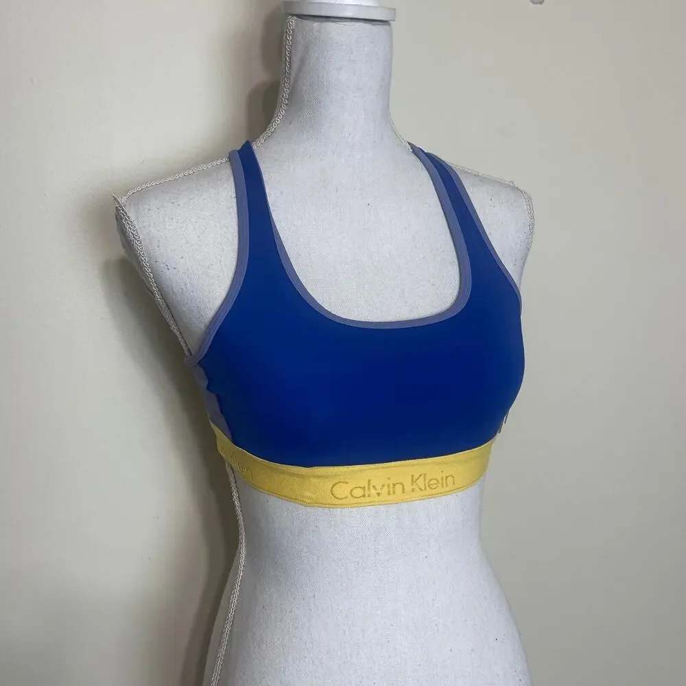 Calvin Klein Women's Performance Sports Bra Blue Yellow Lining Medium NEW W/ TAG